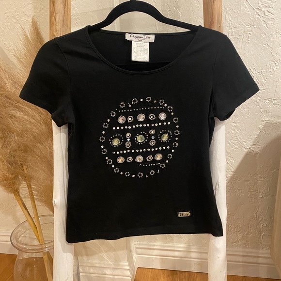 Dior Tops - Christian Dior Beaded TShirt with Logo Detail Size US 10 it to smell for me